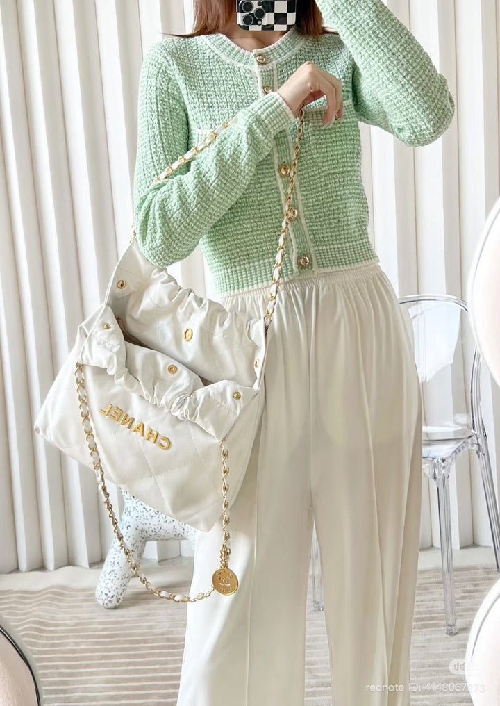 CHANEL 21C Green and White Knitted Cardigan size EU 34 2021