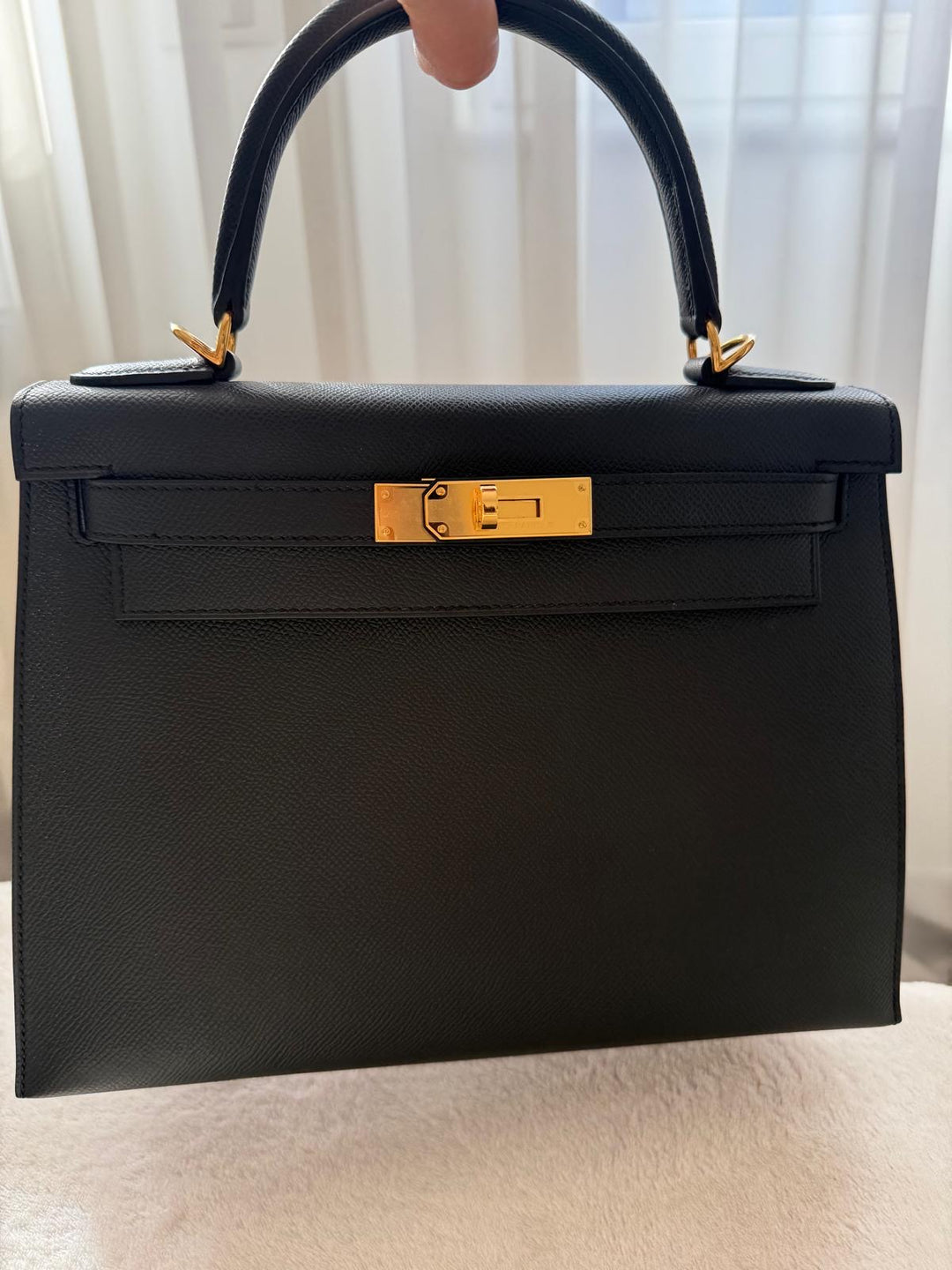 Hermès Kelly 28 Black Sellier Epsom Leather GHW Stamp B 2023 Kept unused Box fresh