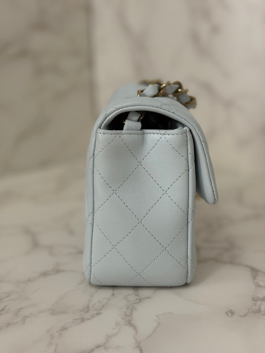 CHANEL 25S collection 2025 Light Baby Blue Lambskin LGHW Mini Rectangular Flap Bag