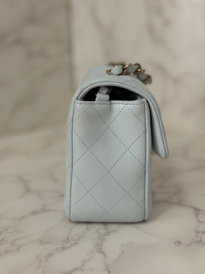 CHANEL 25S collection 2025 Light Baby Blue Lambskin LGHW Mini Rectangular Flap Bag