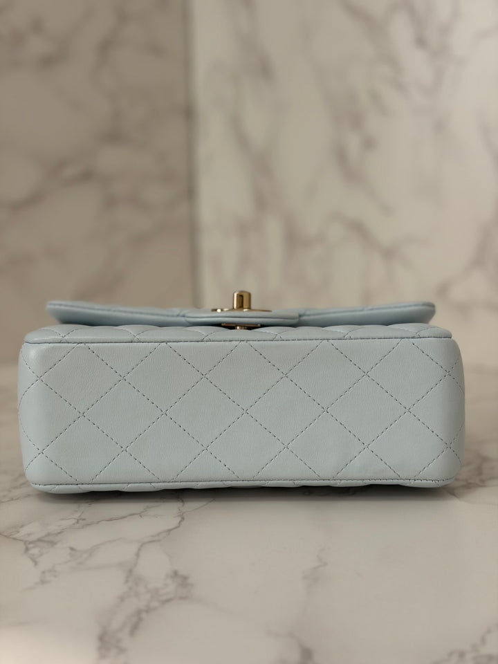 CHANEL 25S collection 2025 Light Baby Blue Lambskin LGHW Mini Rectangular Flap Bag