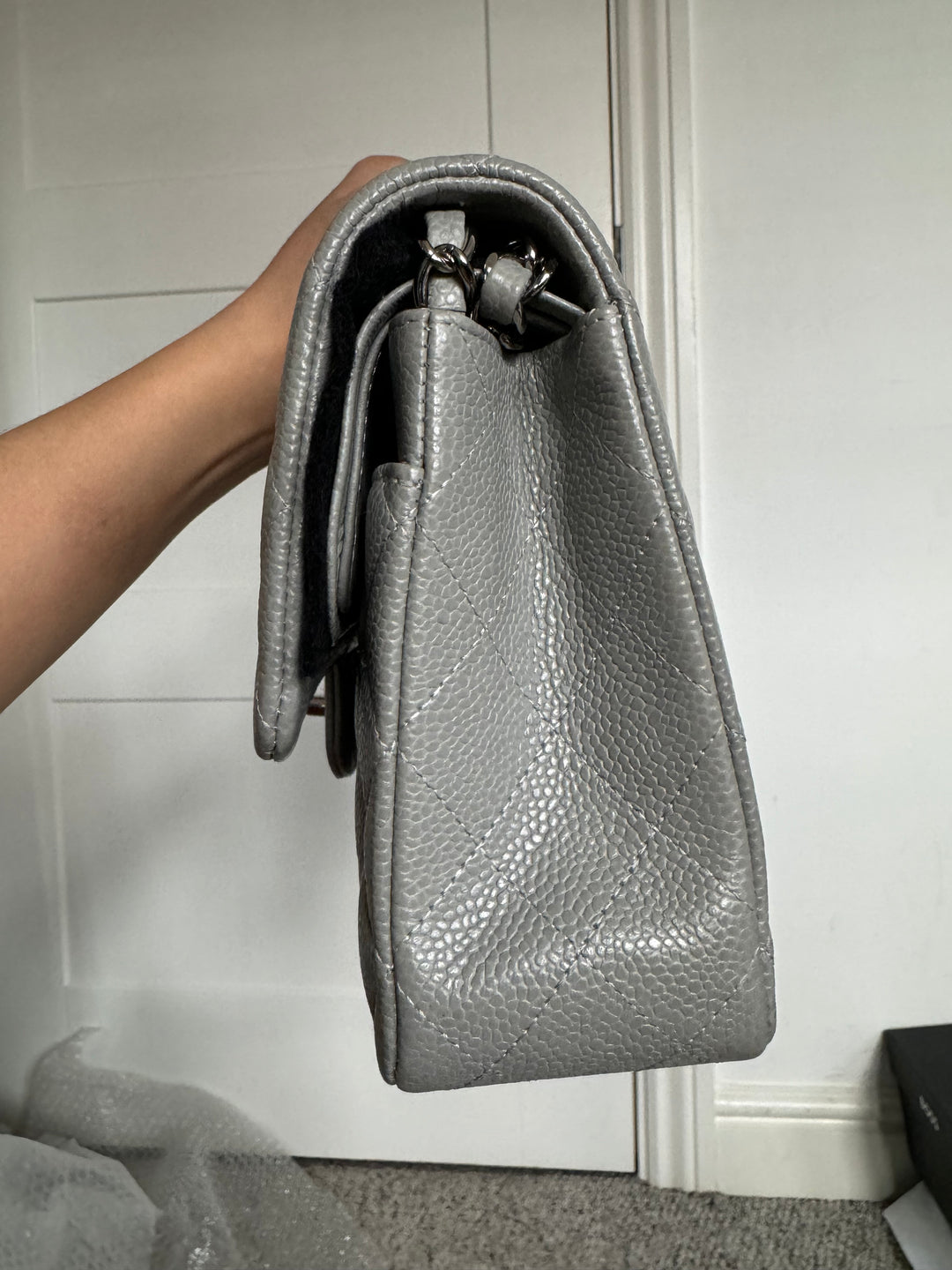 CHANEL series 19 Grey Caviar SHW Medium ML Double Flap Bag 14B collection 2014