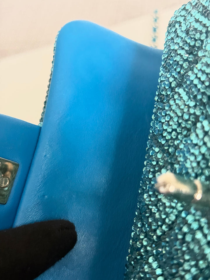 CHANEL series 21 Turquoise Teal Green Blue Diamanté Swarovski Crystal Strasssd Extra Mini Flap Bag with SHW *unicorn* RARE