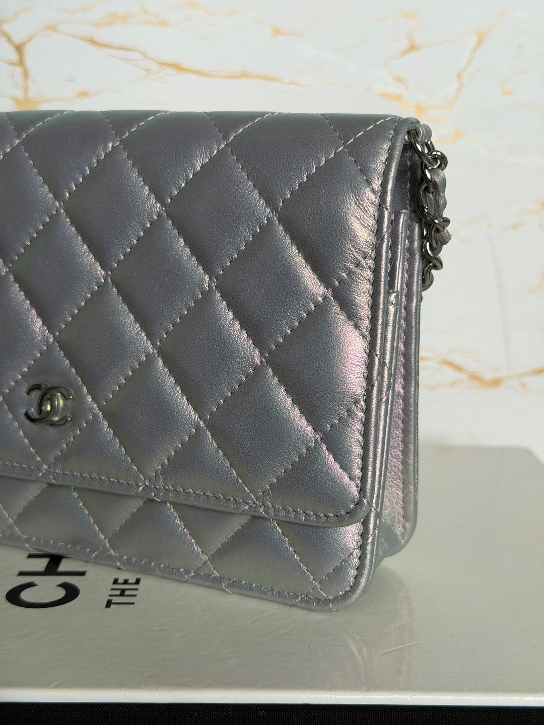 CHANEL Silver Lambskin SHW Classic Wallet on Chain (WOC) 2022