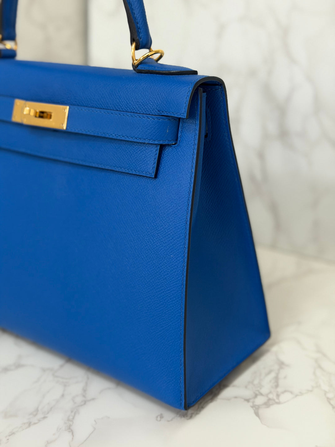 Hermes Blue Hydra Epsom Sellier Kelly 28 GHW Stamp C 2018