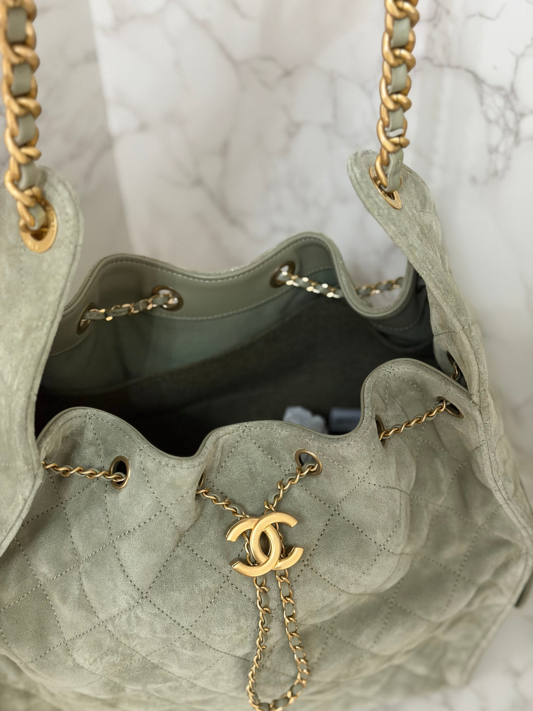 CHANEL 25C 2025 Khaki Suede Aged GHW 25 Hobo Bag size Medium