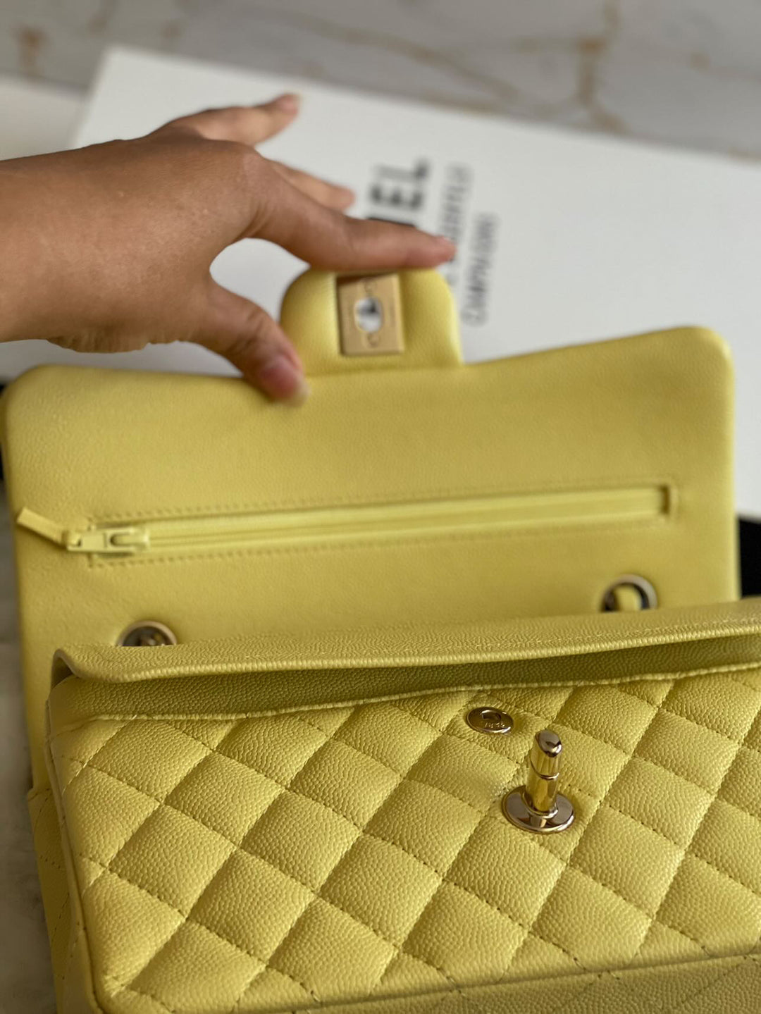 Chanel 20S 2020 Spring/Summer Collection Yellow Caviar LGHW Small Timeless Classic Double Flap Bag