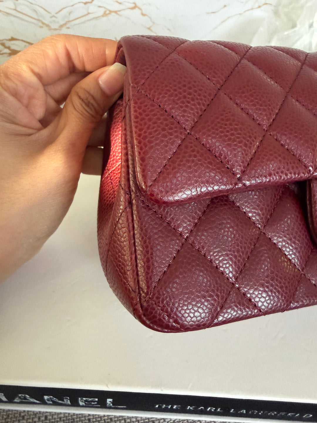 CHANEL series 21 15B collection Burgundy Caviar GHW Mini Rectangular Flap Bag 2015 RARE