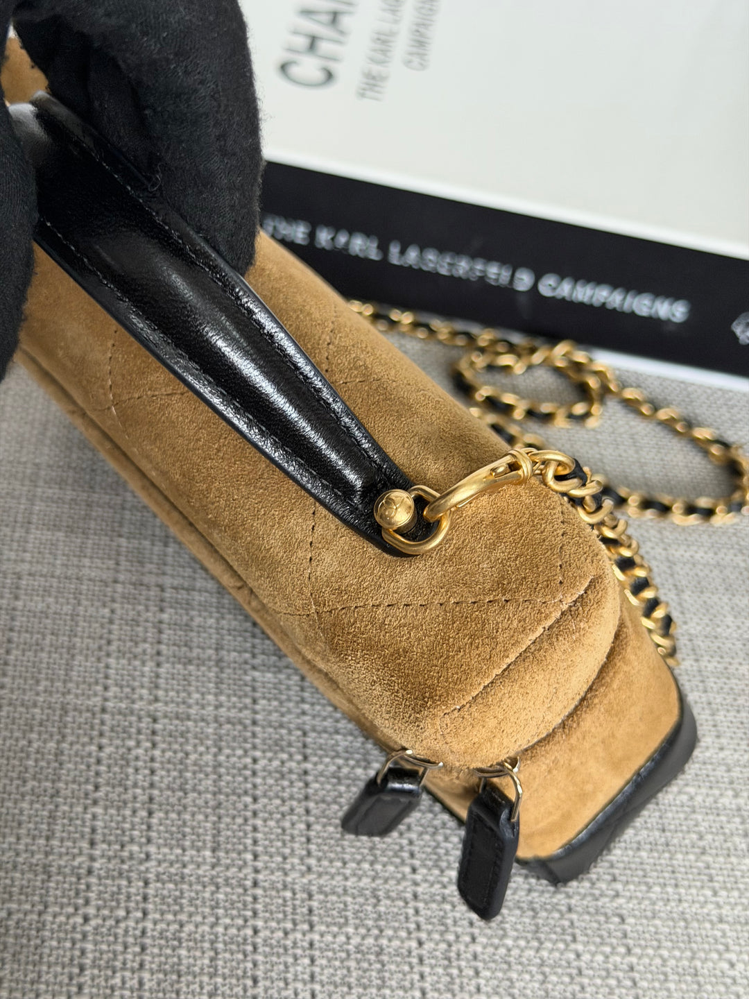 CHANEL 26S Beige Suede Black Calf skin aged GHW Long Vanity Case with Detachable Chain and top handle 2026