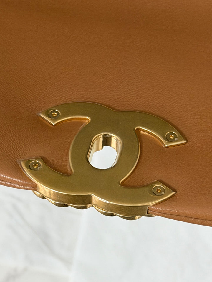 CHANEL Caramel Brown Lambskin Mixed Hardware 19 Size Small Medium Flap bag from 2022