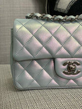 Load image into Gallery viewer, Chanel 21K collection 2021 Iridescent Light Blue Calf skin SHW Mini Rectangular Flap Bag
