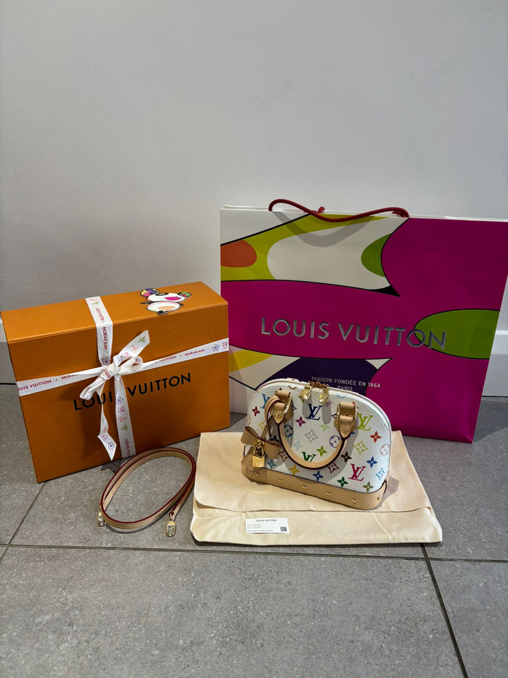 Louis Vuitton LV Alma BB Takashi Murakami LV x TM Multicolored Monogram Canvas Blanc White