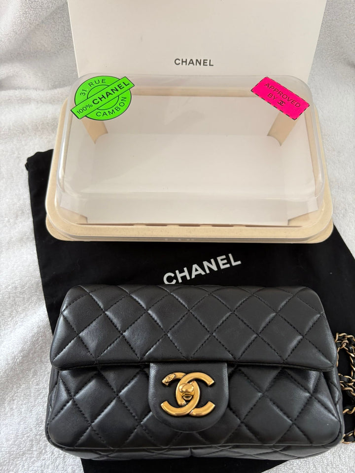 CHANEL series 20 Black Lambskin Anyique GHW Mini Flap Bag Seasonal Minaudières 2014 Limited Runway “meat package” collection