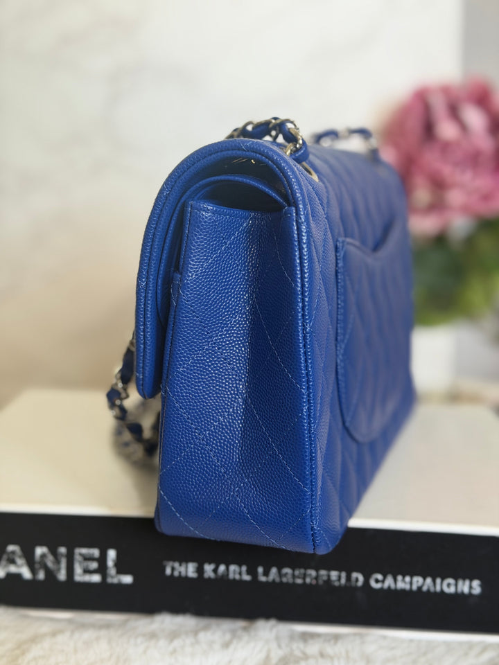 CHANEL Dark Blue Caviar SHW Medium ML Classic Timeless Double Flap Bag 21K collection 2021