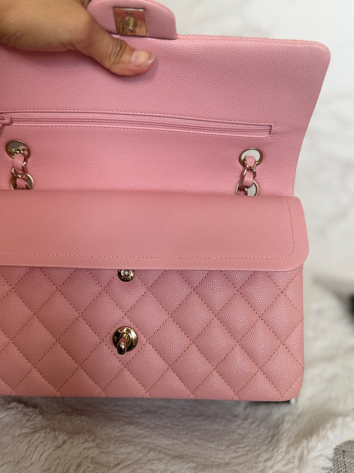 CHANEL 22C Sakura pink Caviar LGHW Medium ML Timeless Classic double flap bag 2022