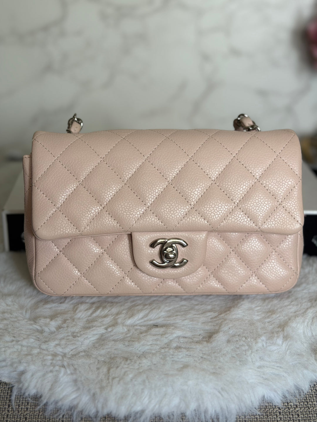 CHANEL series 18 Light Sakura Pink Caviar SHW Mini Rectangular Flap Bag 2014 14C collection