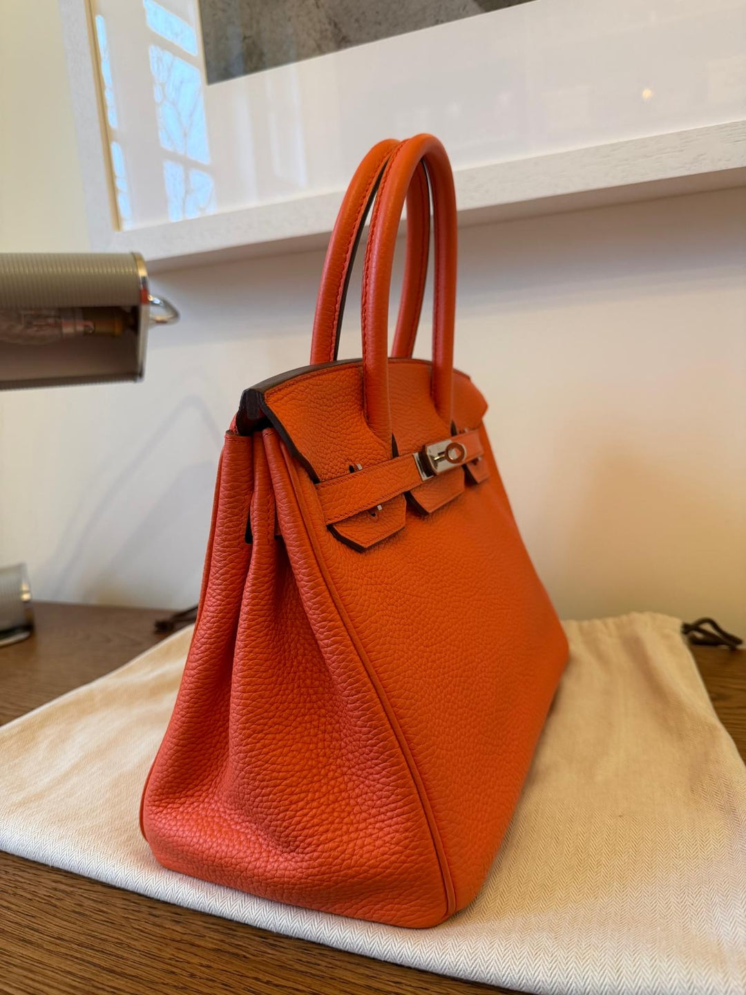 HERMES Birkin 30 Orange Togo Leather PHW