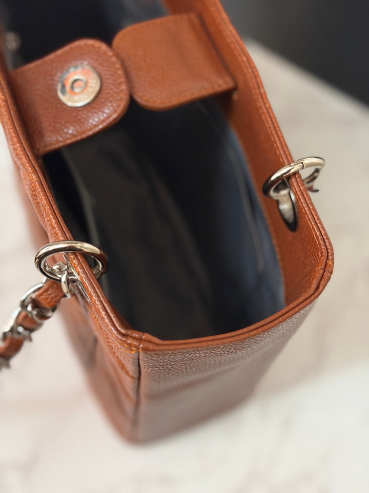 CHANEL series 19 Brown/Tan Caviar Petite Shopping Tote (PST) Bag