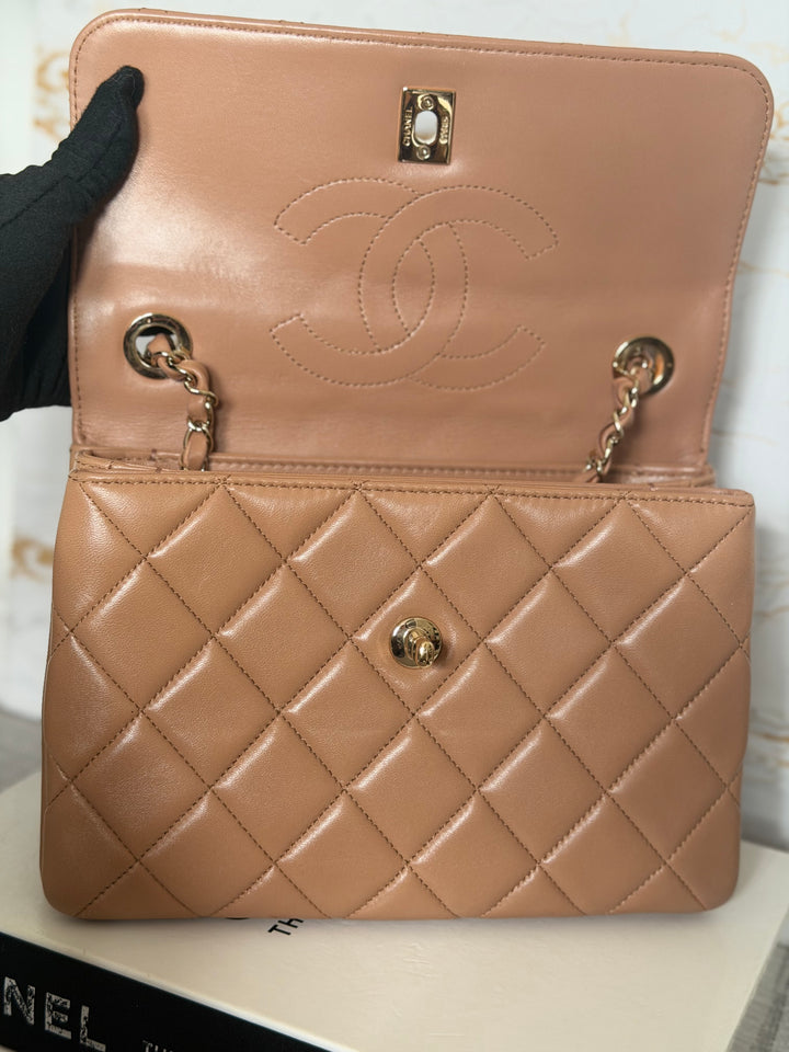 CHANEL series 23 Caramel Dark Beige Lambskin Trendy CC Flap Bag size SMALL with LGHW and detachable strap