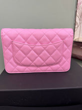 Load image into Gallery viewer, Chanel 23P Pink Caviar Mauve undertone Classic Wallet on chain (WOC) with champagne GHW
