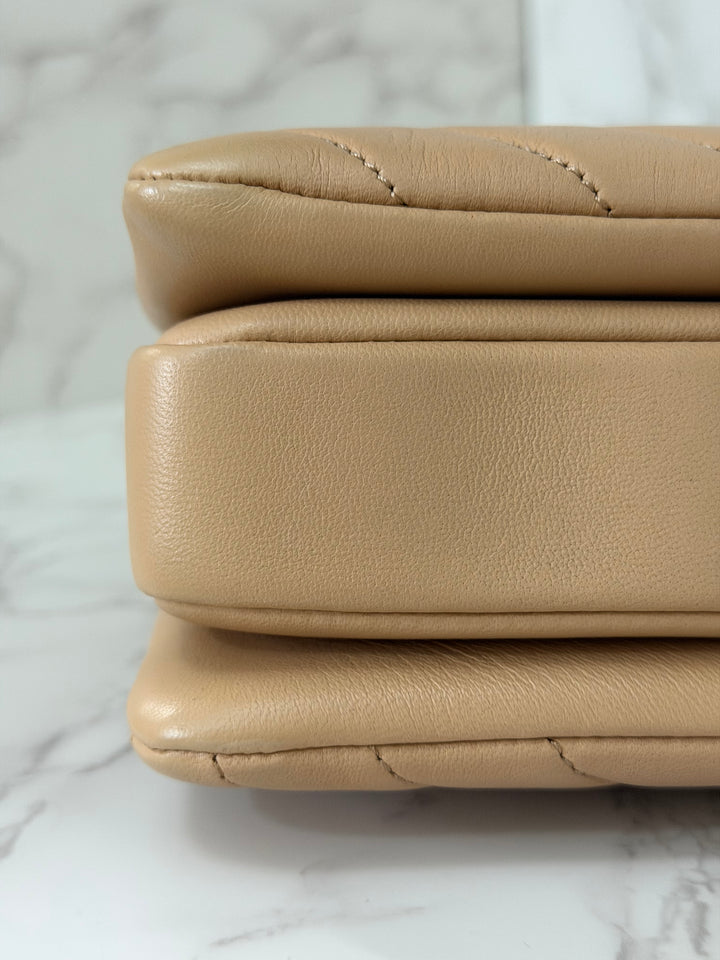 CHANEL series 27 2018 Dark Beige Lambskin LGHW Trendy CC Flap Bag size Small with Top Handle and detachable strap