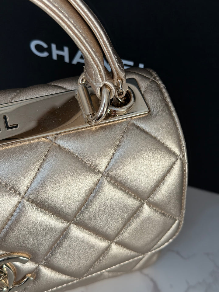 CHANEL series 30 Metallic Gold Lambskin LGHW Trendy CC top Handle Bag with non detachable Strap size SMALL 2020