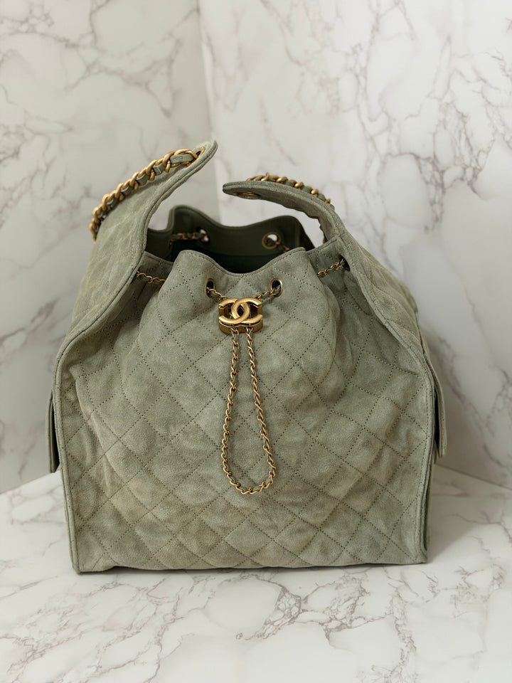 CHANEL 25C 2025 Khaki Suede Aged GHW 25 Hobo Bag size Medium