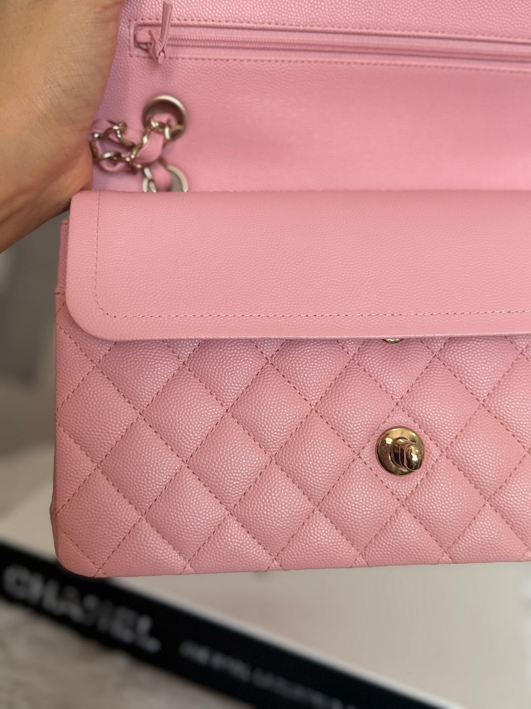CHANEL 22C Sakura pink Caviar LGHW Medium ML Timeless Classic double flap bag 2022