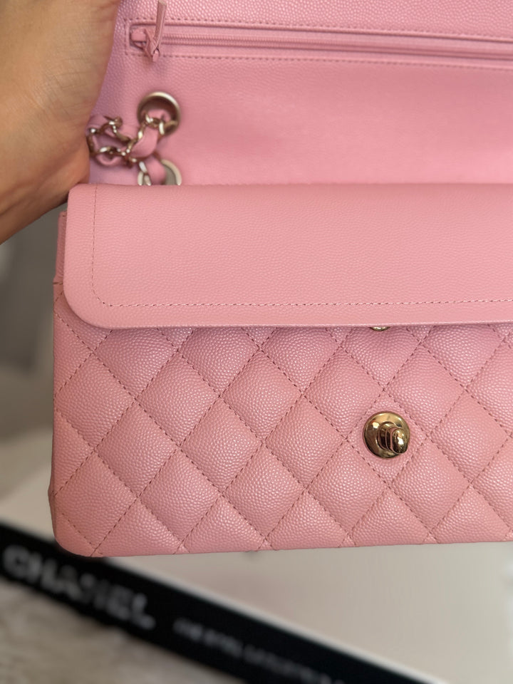 CHANEL 22C Sakura pink Caviar LGHW Medium ML Timeless Classic double flap bag 2022