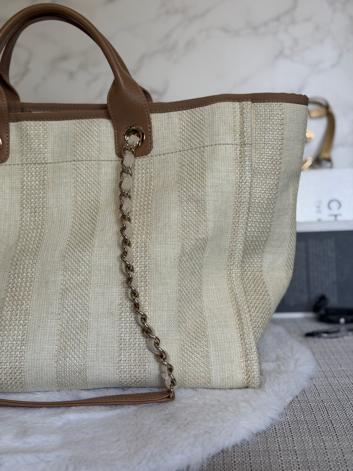 CHANEL series 29 Beige and Brown Stripe Medium 15 inches Deauville Tote Bag 2020