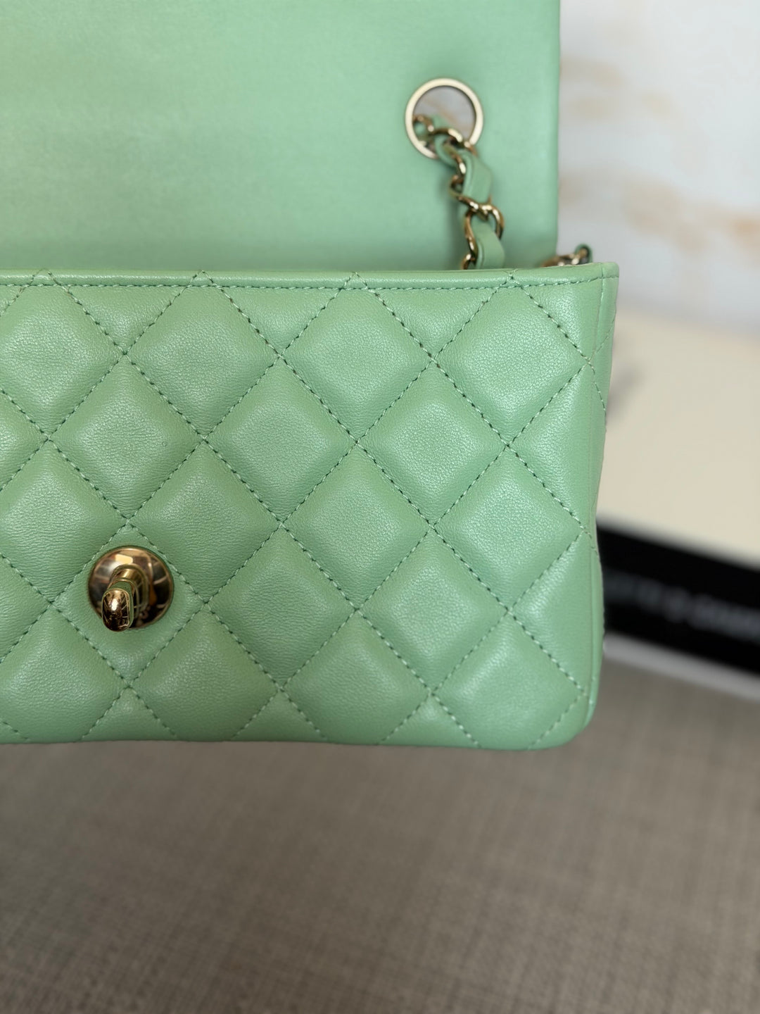 CHANEL Pastel Green Lambskin LGHW Mini Rectangular Flap Bag 2024 8 inches 20 cms