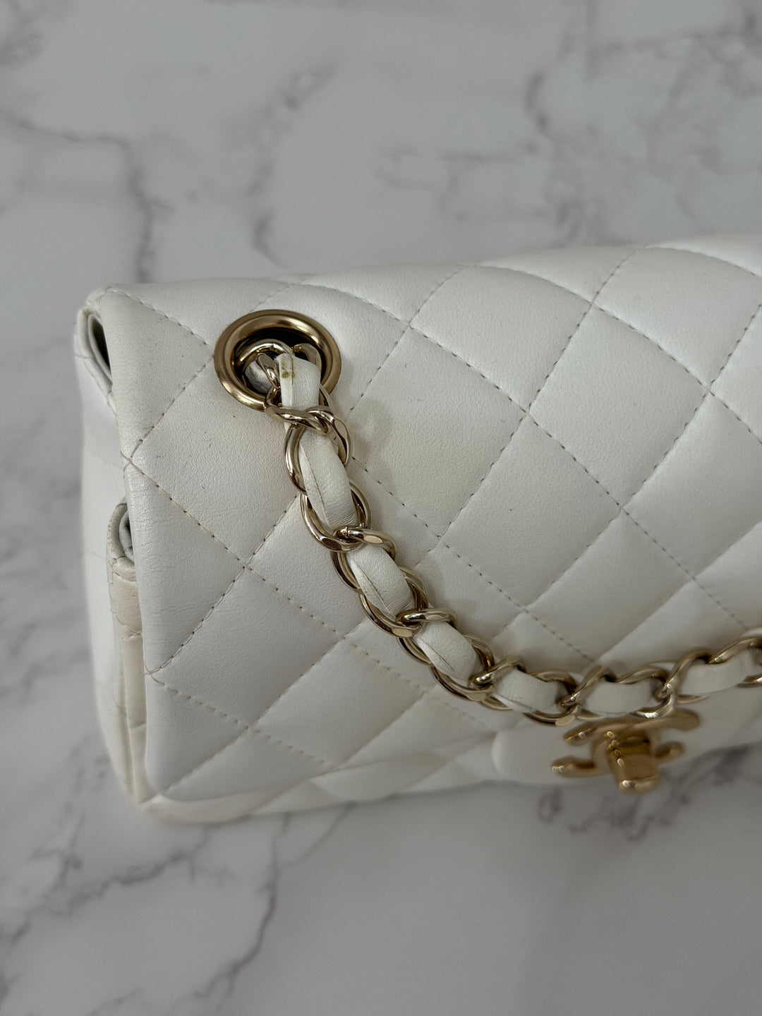CHANEL series 23 2016 White Lambskin LGHW Mini Rectangular Flap Bag