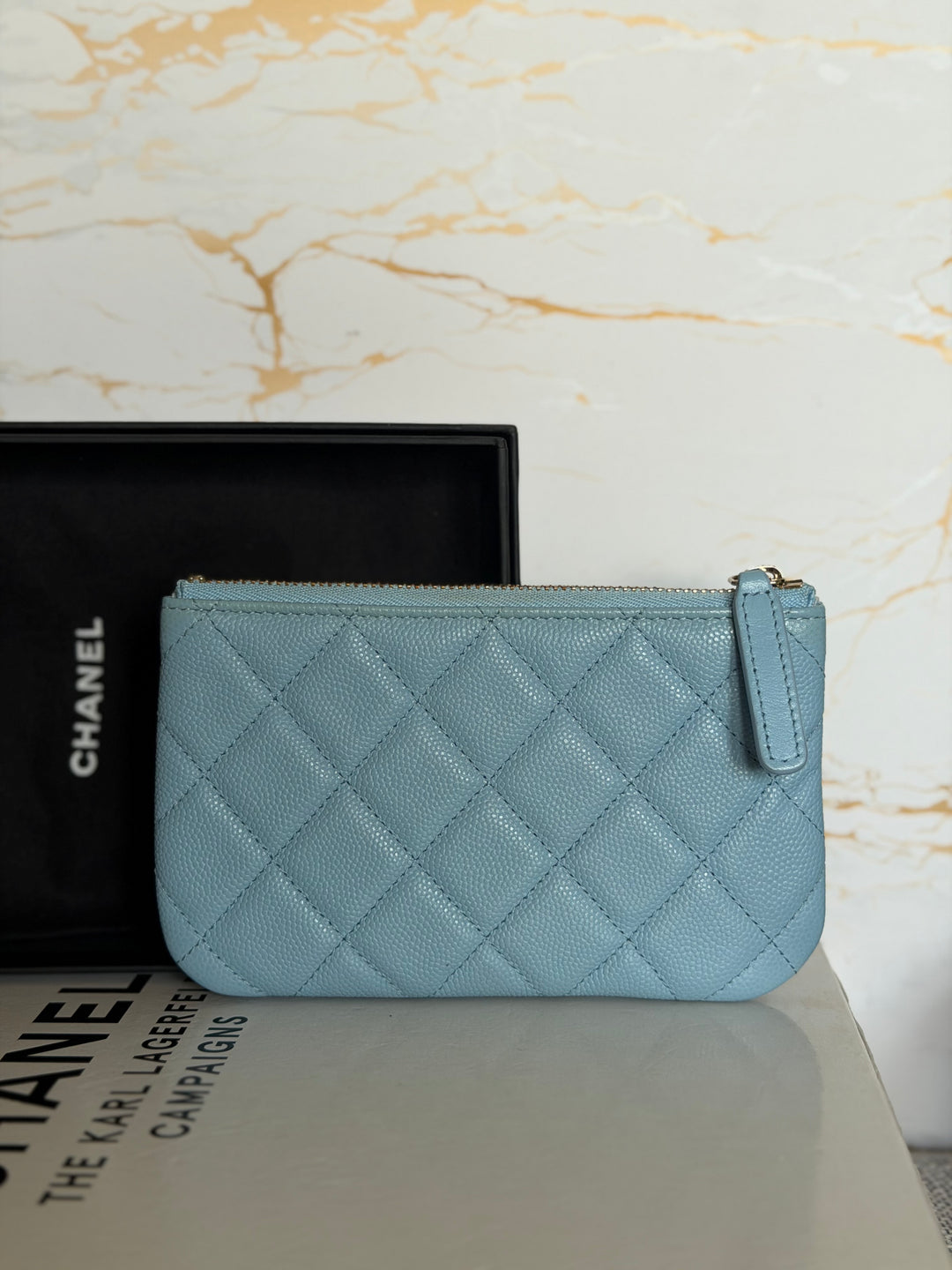 CHANEL series 31 Light Blue Caviar LGHW Mini O Case Pouch 15 cms