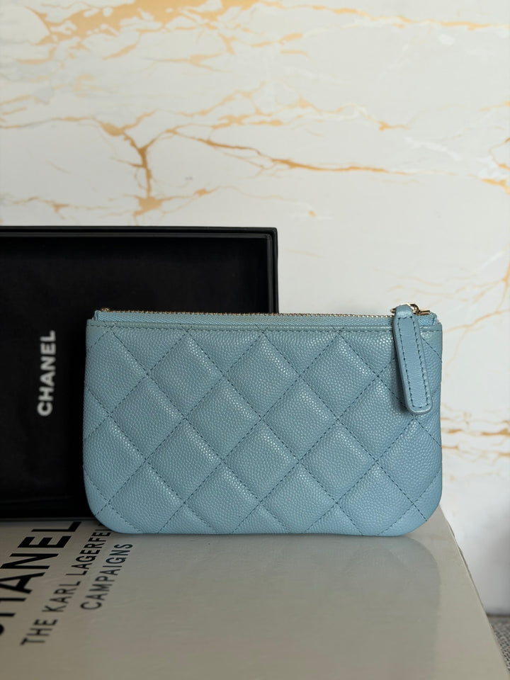 CHANEL series 31 Light Blue Caviar LGHW Mini O Case Pouch 15 cms