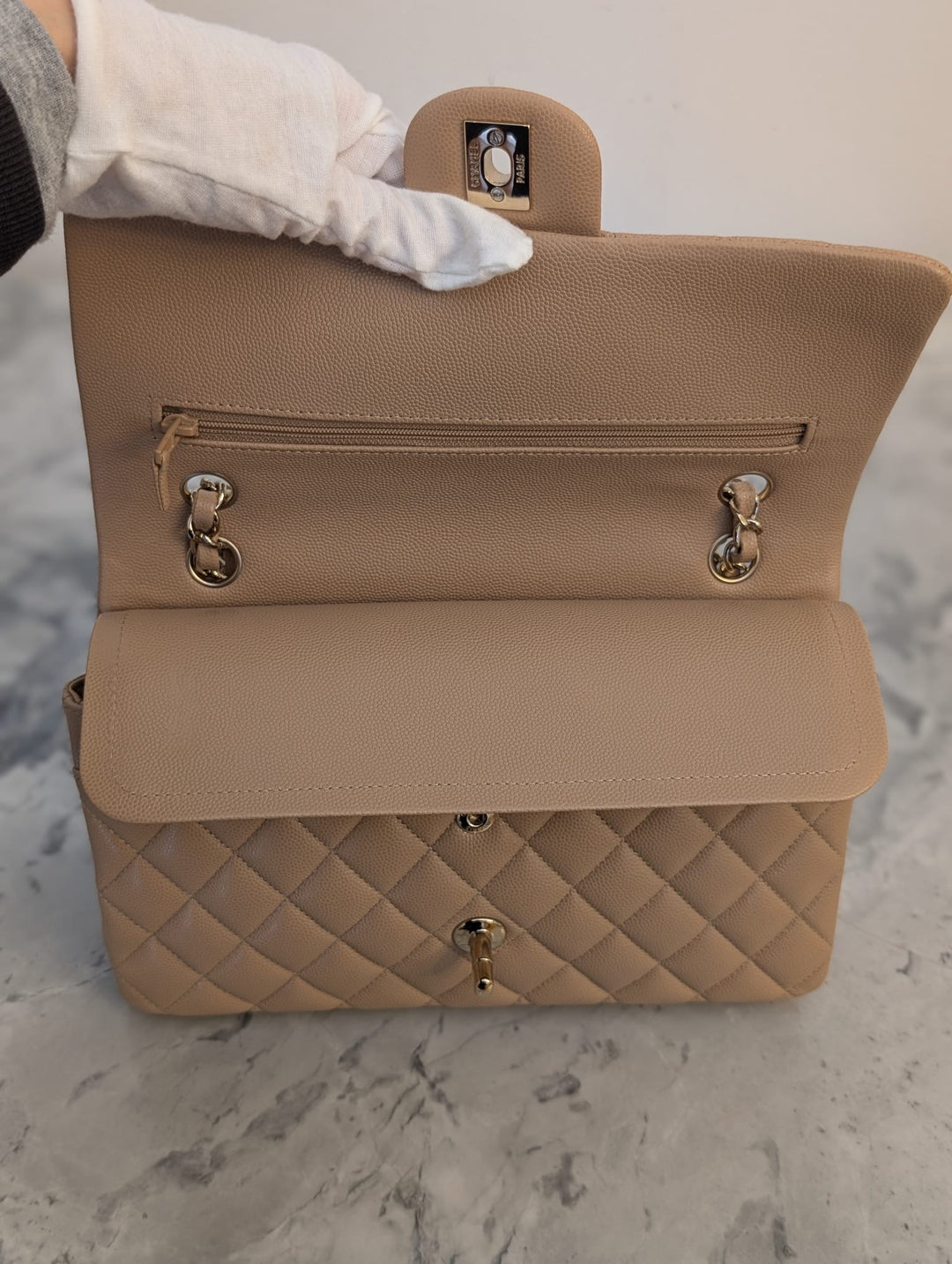 CHANEL series 28 19B collection Dark Beige Caviar LGHW Medium M/L Timeless Classic Double Flap Bag 11.12