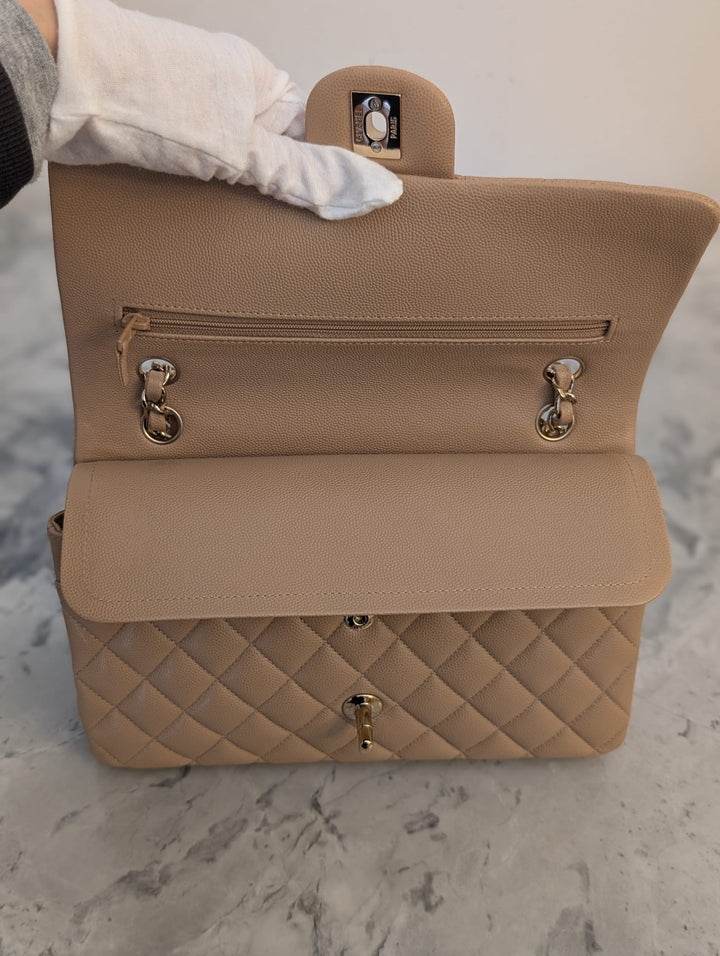 CHANEL series 28 19B collection Dark Beige Caviar LGHW Medium M/L Timeless Classic Double Flap Bag 11.12