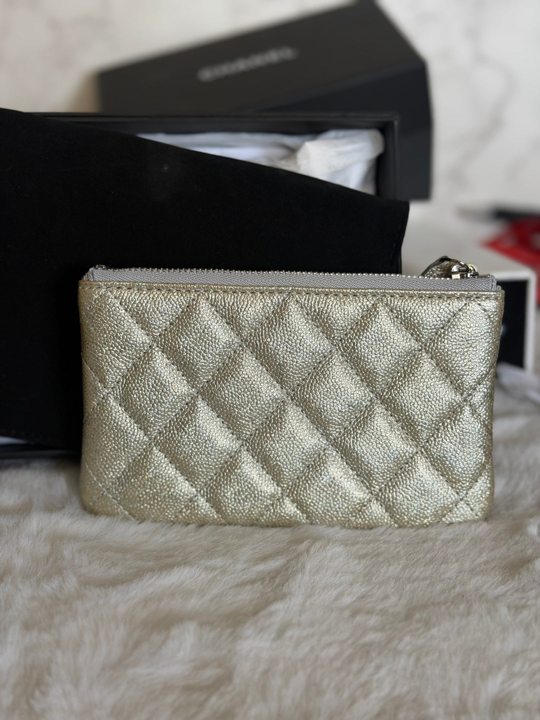 CHANEL 21K Glittery Silver Caviar SHW Mini O Case/Pouch 2021