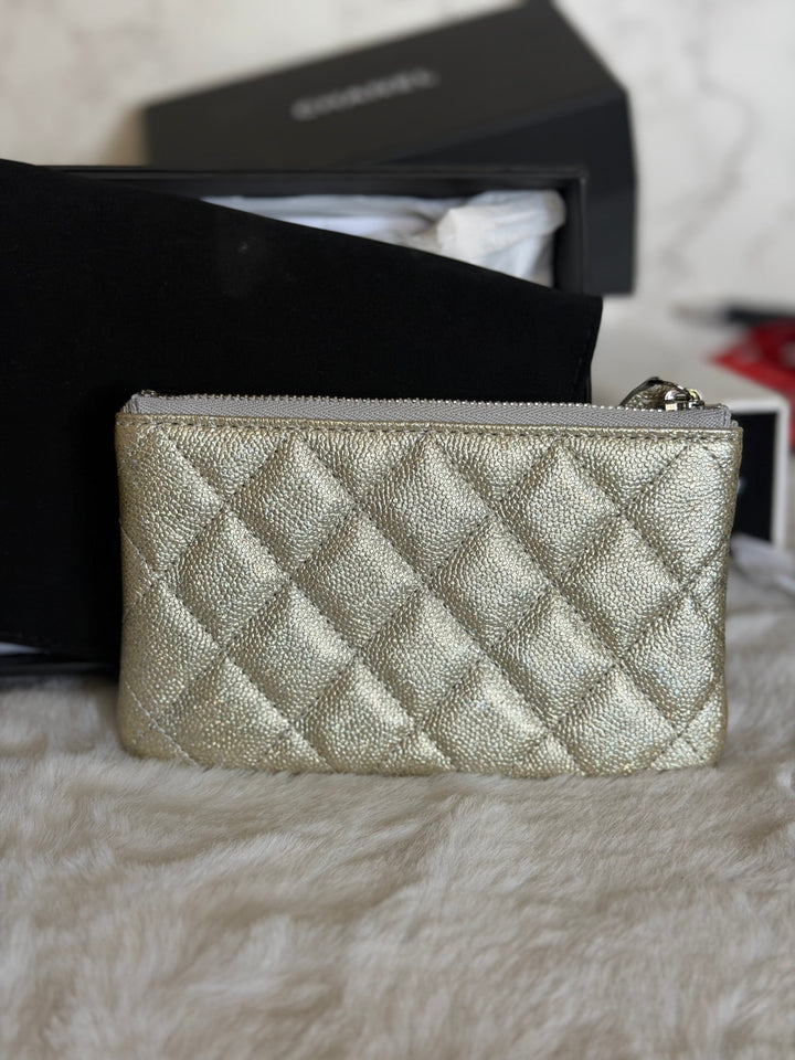 CHANEL 21K Glittery Silver Caviar SHW Mini O Case/Pouch 2021