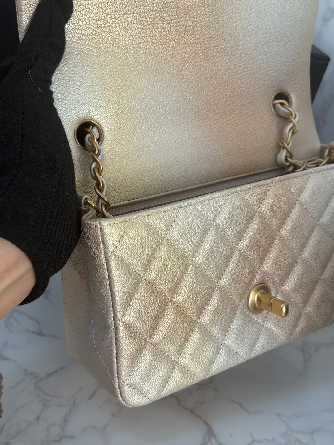 CHANEL 22P Gold Silver Ombré Goat skin Mini Rectangular Flap Bag with Aged GHW 2022