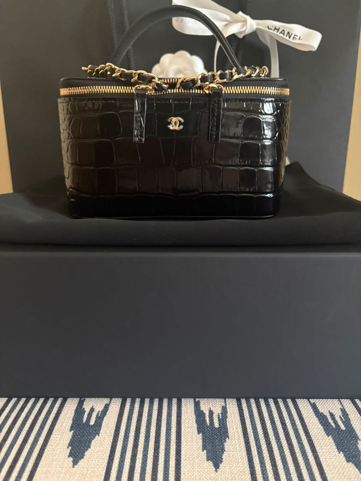 CHANEL 26A Croc Embossed Calf Skin Vanity with top handle Shiny GHW 2026