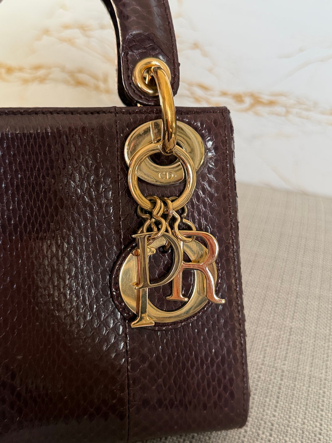 Dior Lady Dior MINI Burgundy Dark Red Python Leather 2018 LGHW