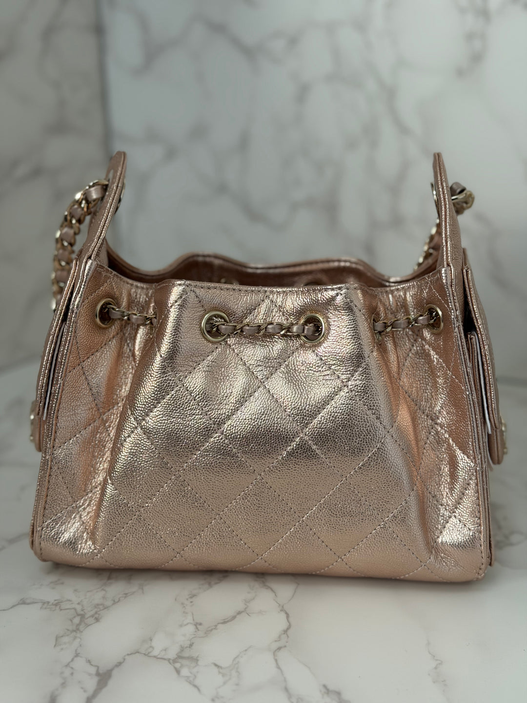 CHANEL 26C collection Mini 25 Hobo Bag in Rose Gold (Copper) Caviar Shiny GHW
