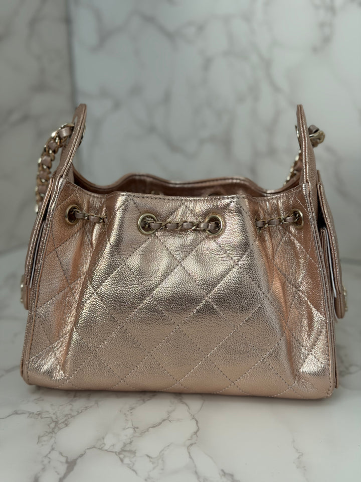CHANEL 26C collection Mini 25 Hobo Bag in Rose Gold (Copper) Caviar Shiny GHW