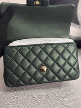 Load image into Gallery viewer, Chanel Iridescent Dark Green Lambskin Mini Rectangular Flap Bag with Top Handle and Champagne GHW
