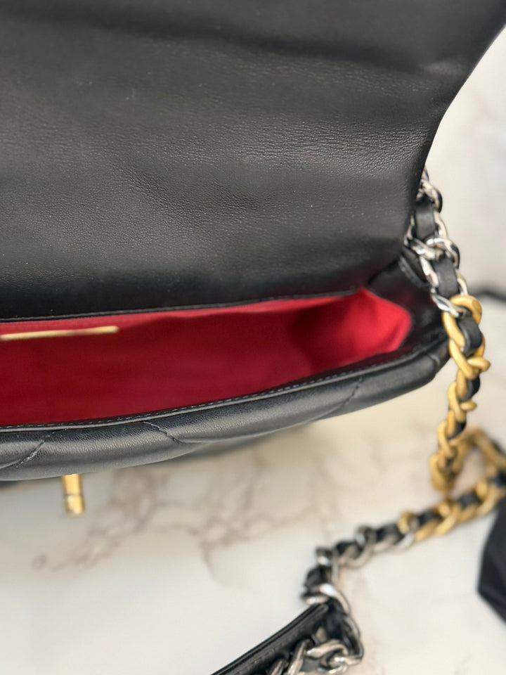 CHANEL 19 Size Small series 31 2020/2021 Black Lambskin Mixed HW Top Handle Flap Bag