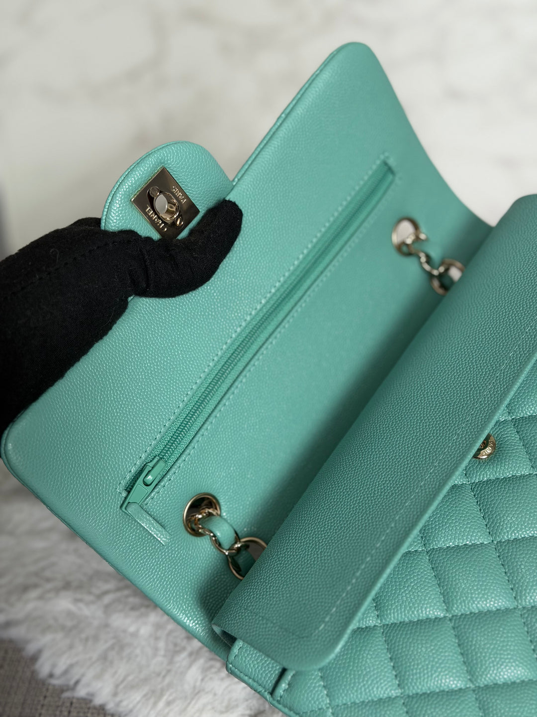 CHANEL 21S series 31 Tiffany Green/Blue Caviar LGHW Small Timeless Classic Double Flap Bag 2021 super rare
