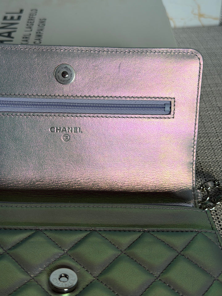 CHANEL Silver Lambskin SHW Classic Wallet on Chain (WOC) 2022