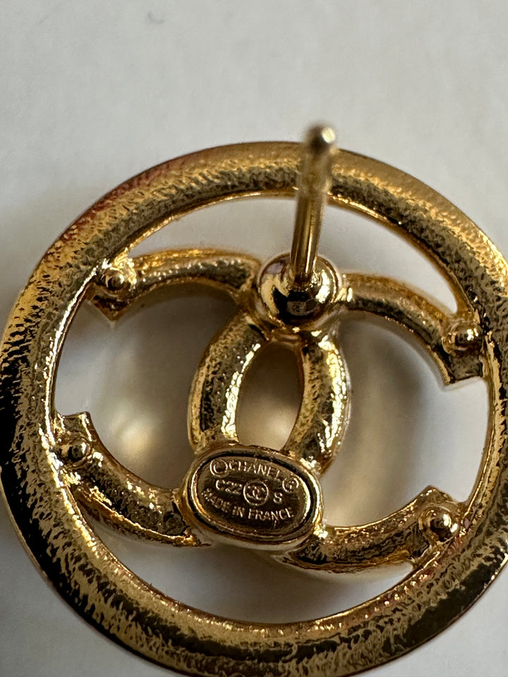 Chanel 22S White & Gold Circle Earrings