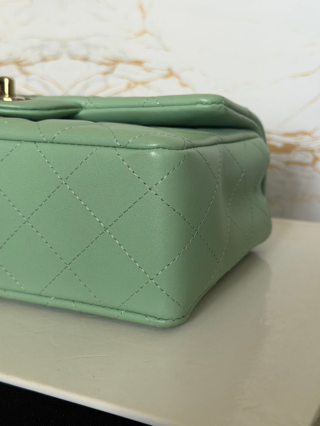 CHANEL Pastel Green Lambskin LGHW Mini Rectangular Flap Bag 2024 8 inches 20 cms