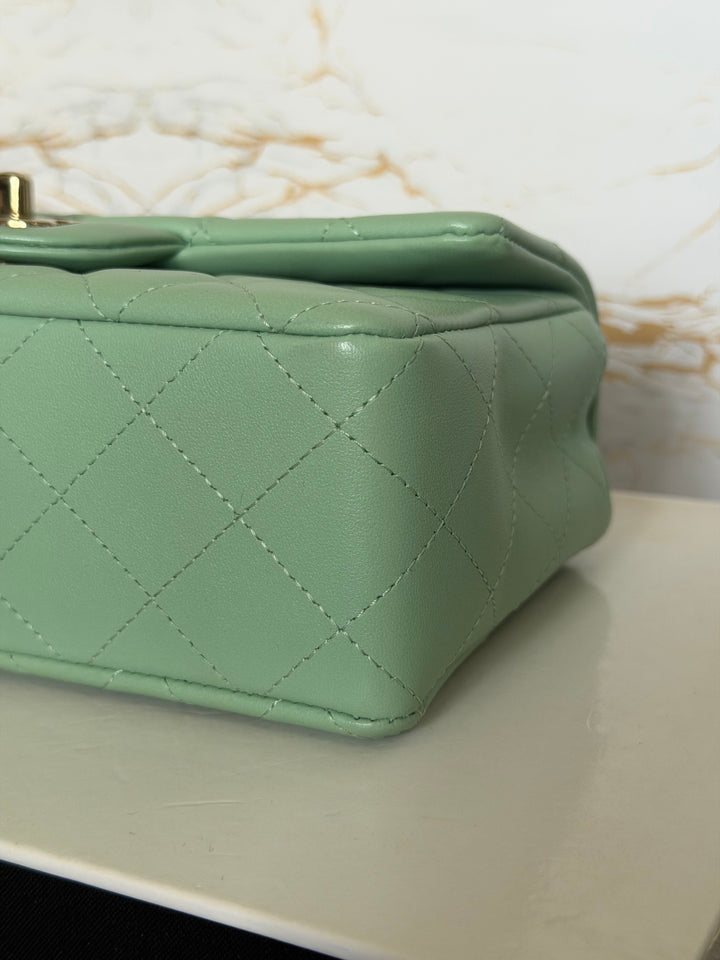 CHANEL Pastel Green Lambskin LGHW Mini Rectangular Flap Bag 2024 8 inches 20 cms